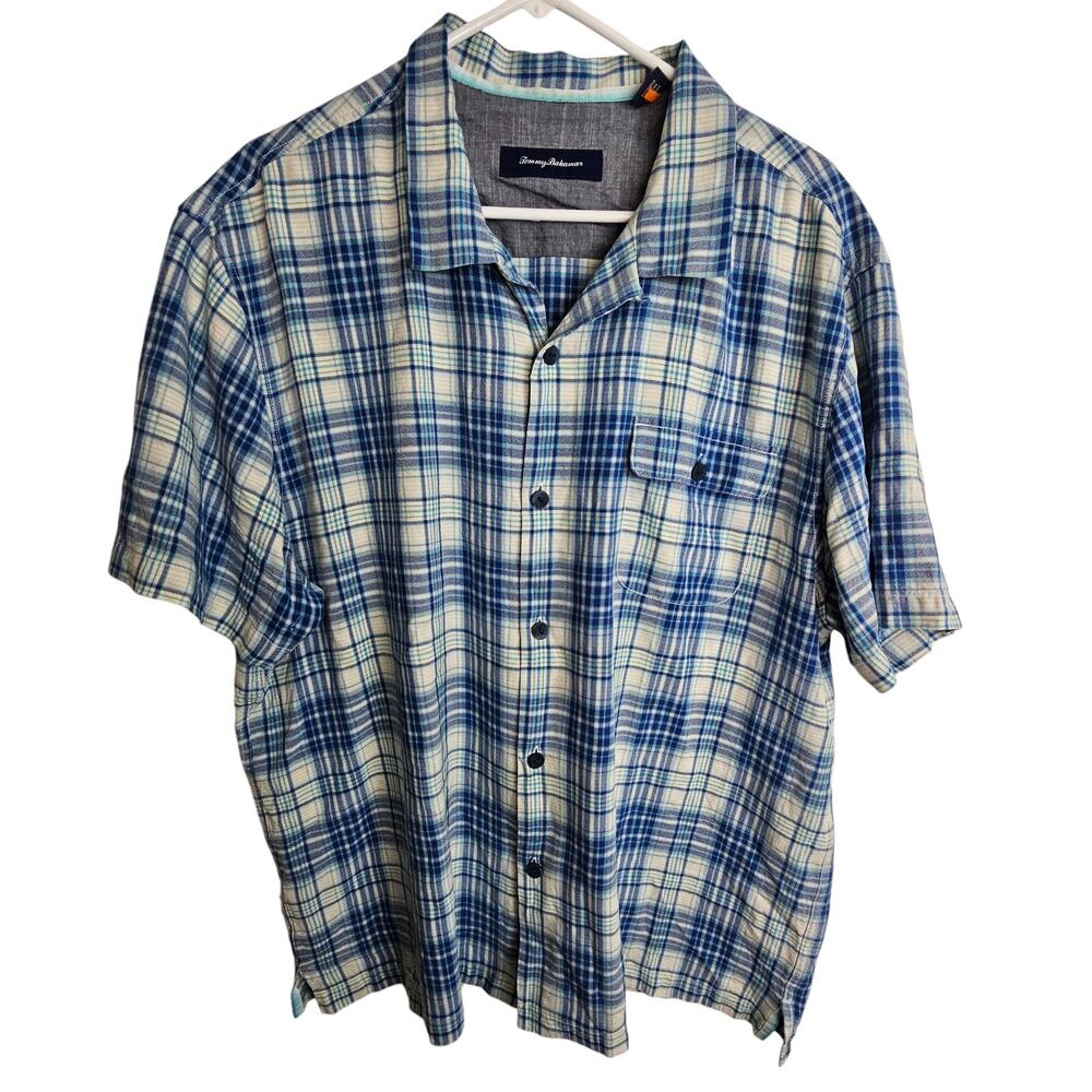 Tommy Bahama Mens Plaid Silk Shirt Size XXL Preppy Resortwear Beach Vacation